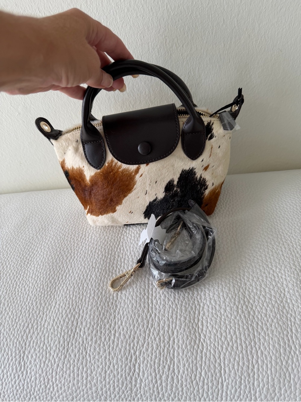 House of Harlow 1960 Genuine Calf Hair Cow Print Mini Satchel Crossbody Bag NWT - Picture 4 of 5